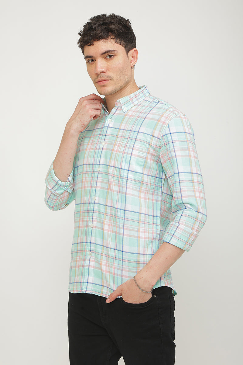 Buy Men's Saiber Checks Sea Green Shirt Online | SNITCH