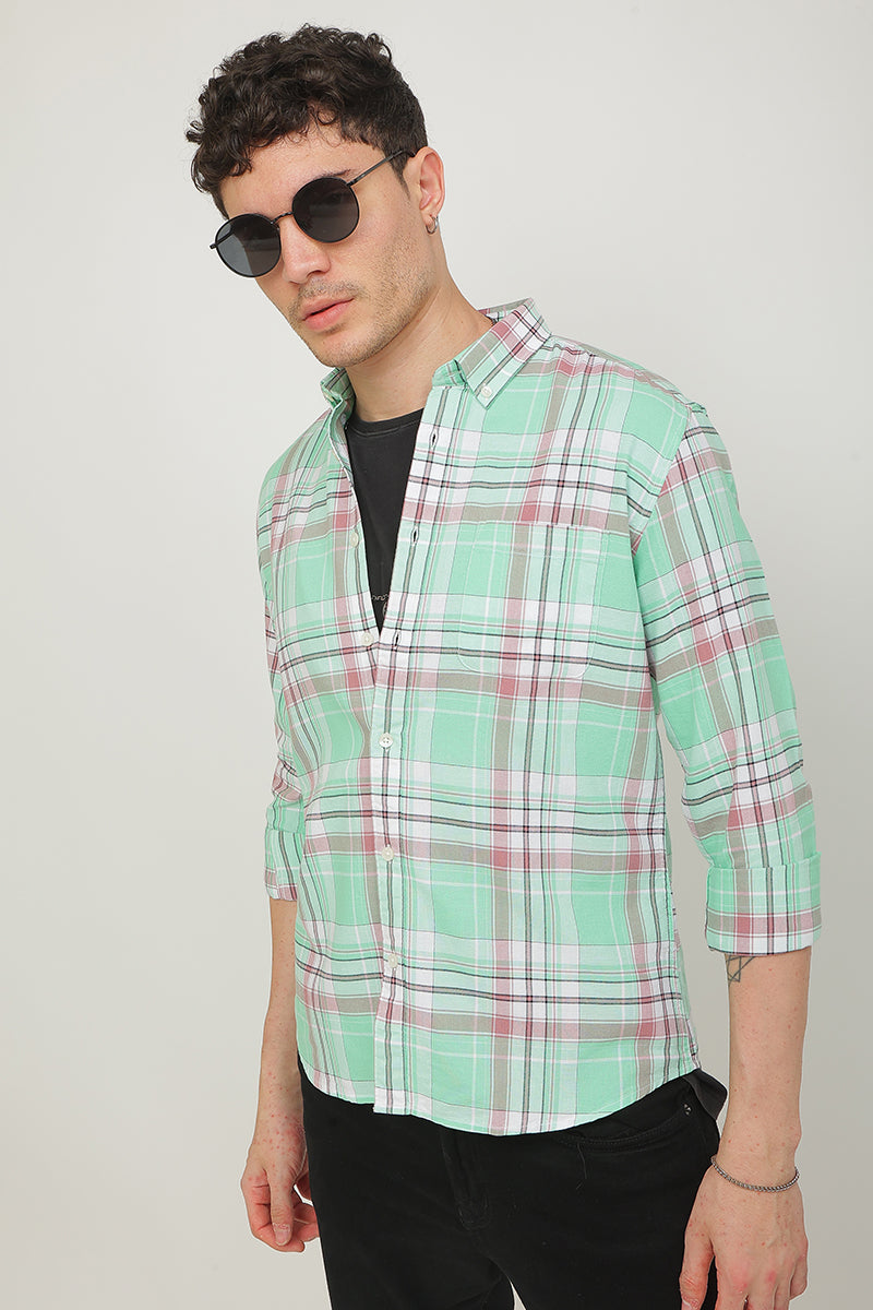 Buy Men's Saiber Checks Pastel Green Shirt Online | SNITCH