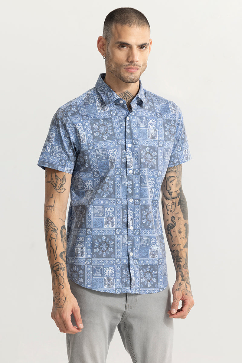 Square Maze Blue Shirt