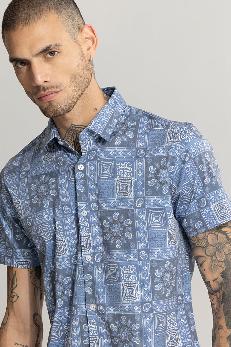 Square Maze Blue Shirt