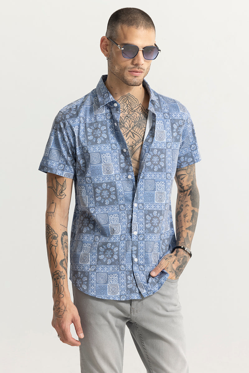 Square Maze Blue Shirt