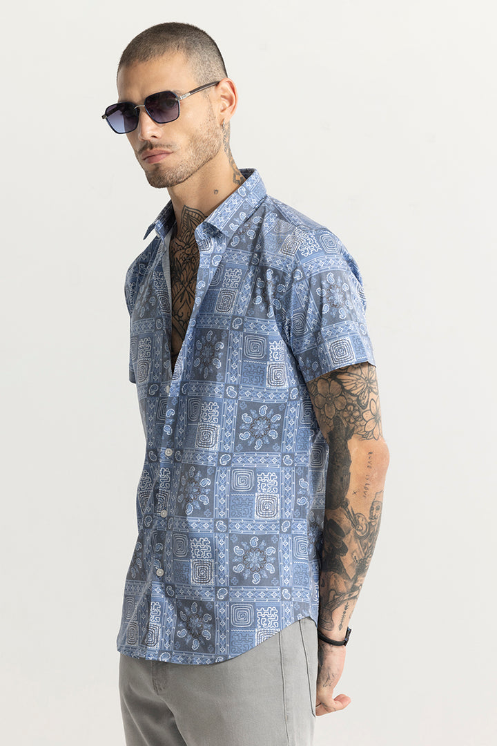 Square Maze Blue Shirt