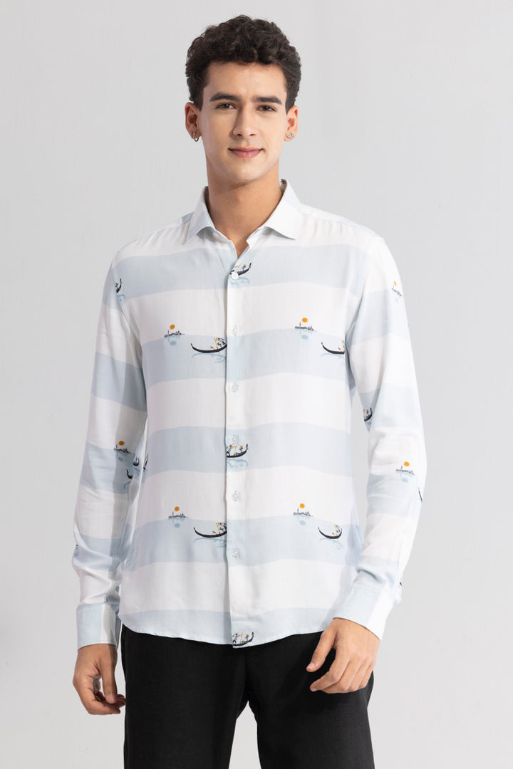 Graphic Banded Light Blue Shirt