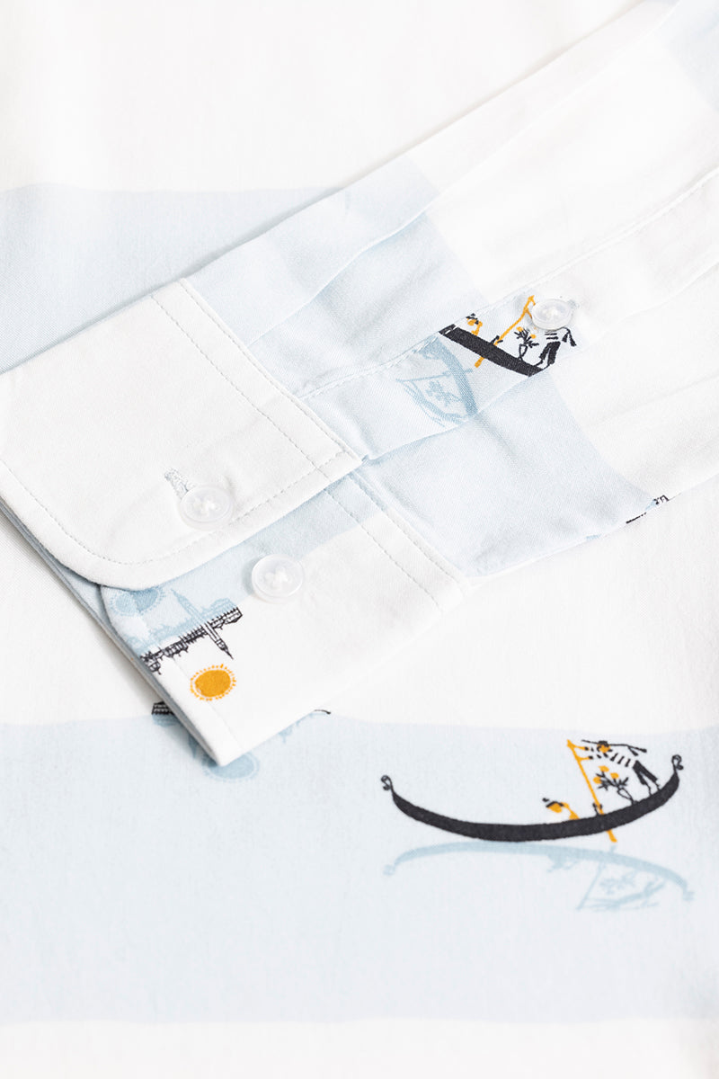 Graphic Banded Light Blue Shirt