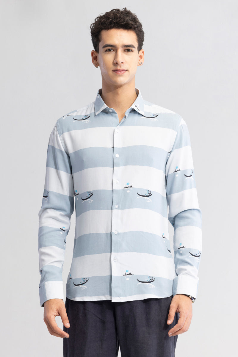 Graphic Banded Blue Shirt