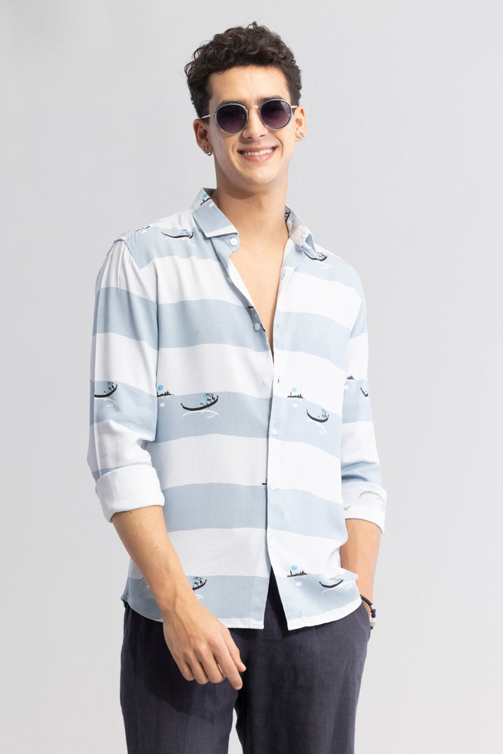 Graphic Banded Blue Shirt