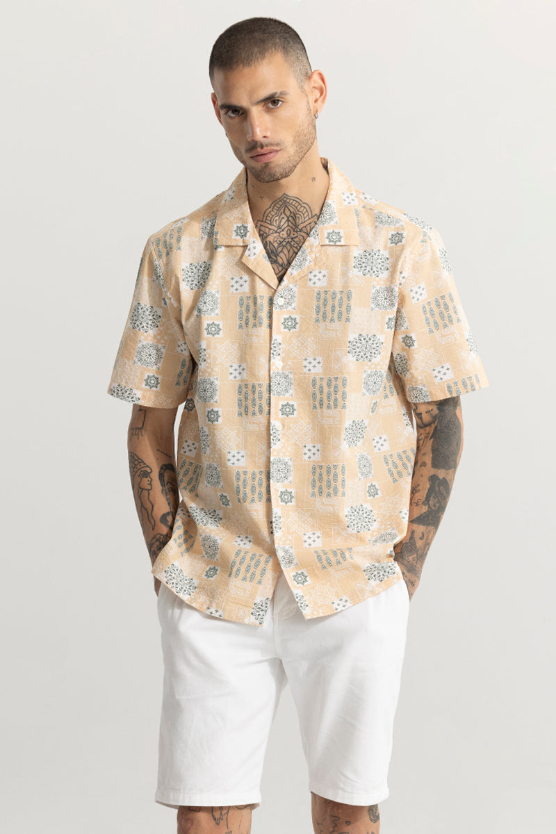 Shingle Motif Peach Seersucker Shirt