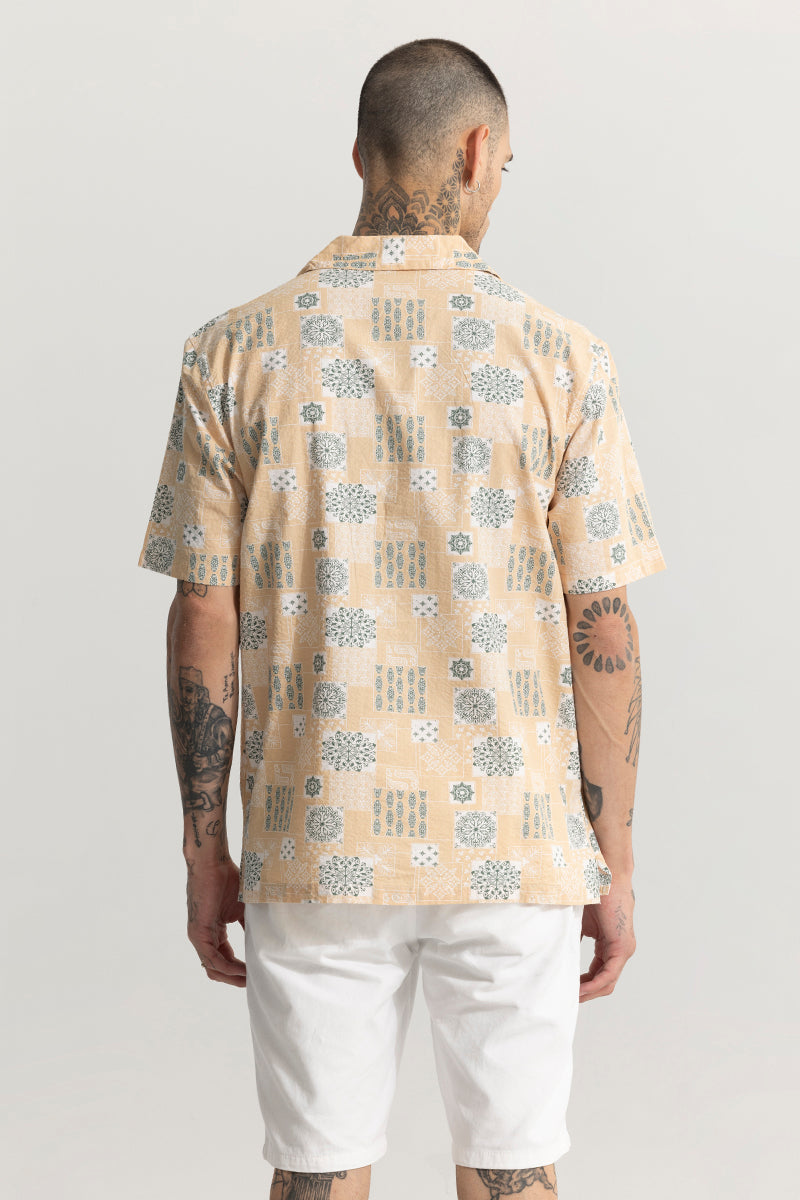 Shingle Motif Peach Seersucker Shirt