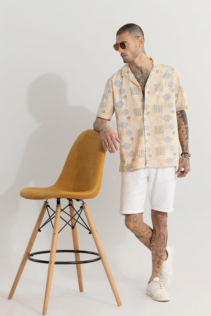 Shingle Motif Peach Seersucker Shirt