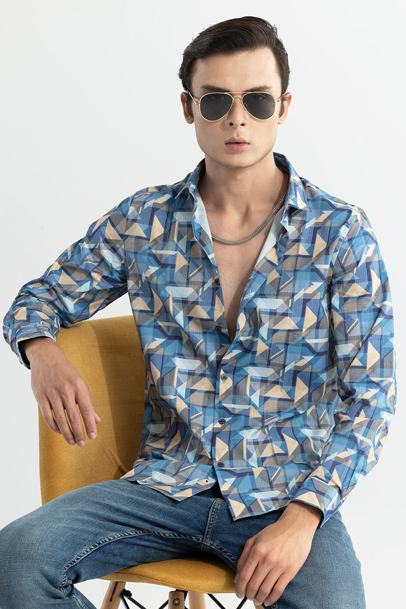 Buy Men's Tangle Triangle Blue Shirt Online | SNITCH