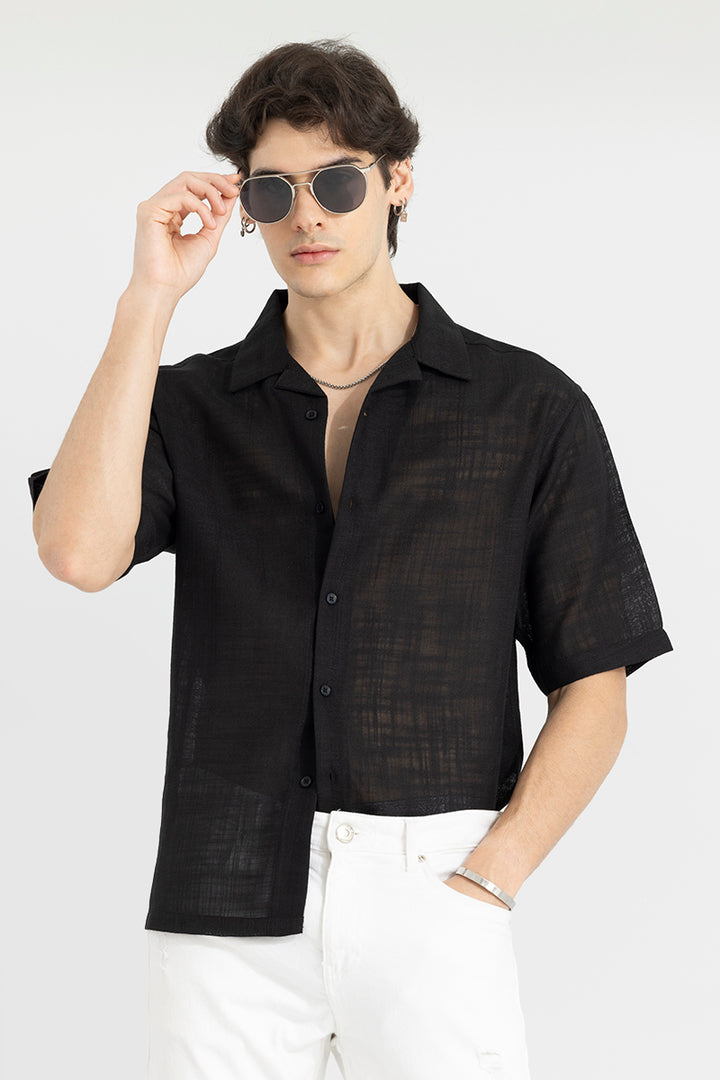 Buy Men's Sheer Gaze Black Oversized Shirt Online | SNITCH