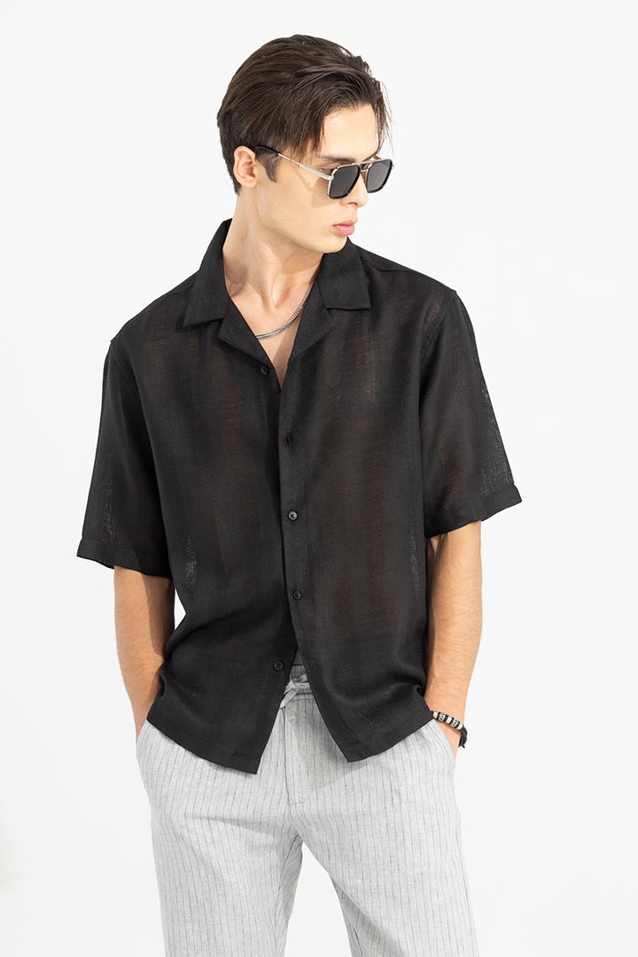 Sheer Tranquility Black Oversized Shirt