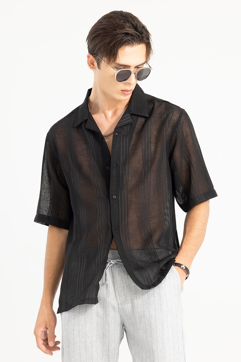 Sheer Elegance Black Oversized Shirt