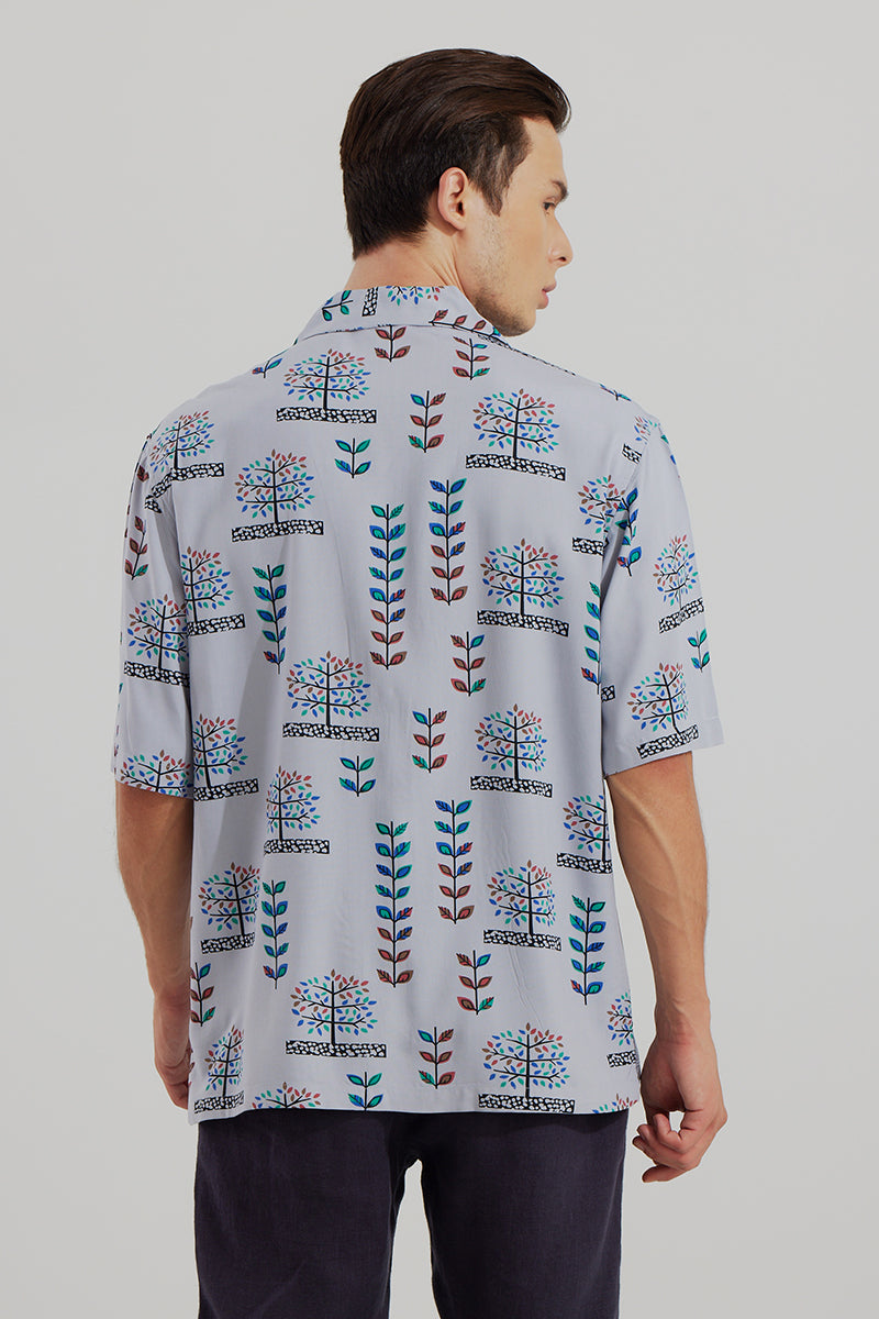 Folk Art Blue Oversized Shirt