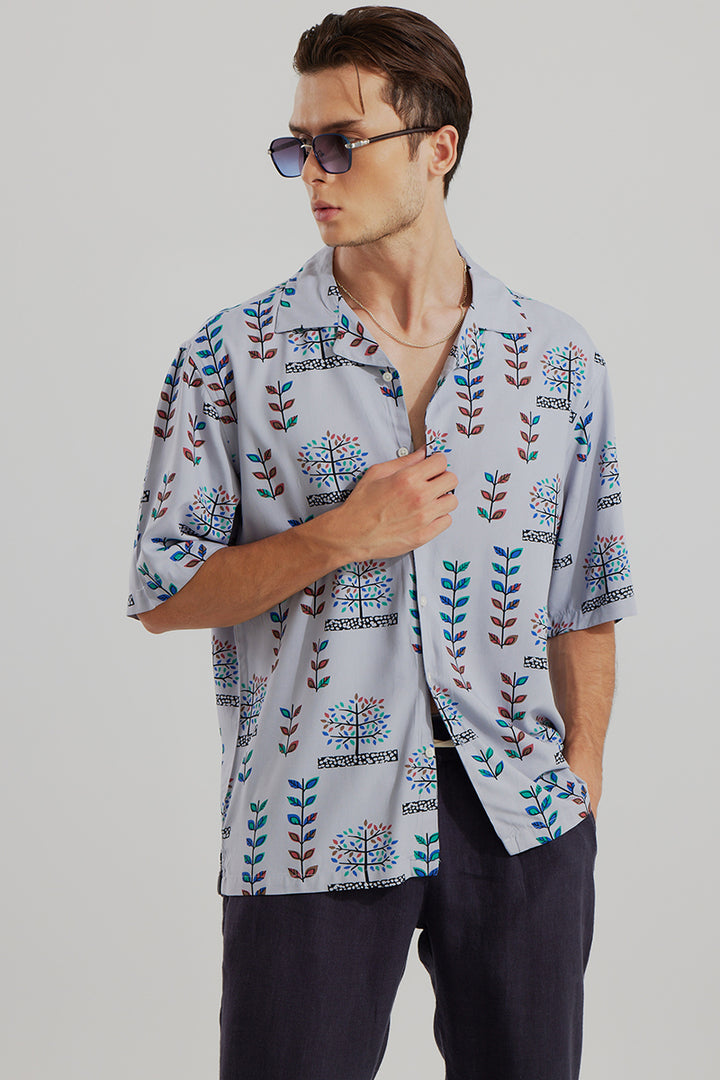 Folk Art Blue Oversized Shirt