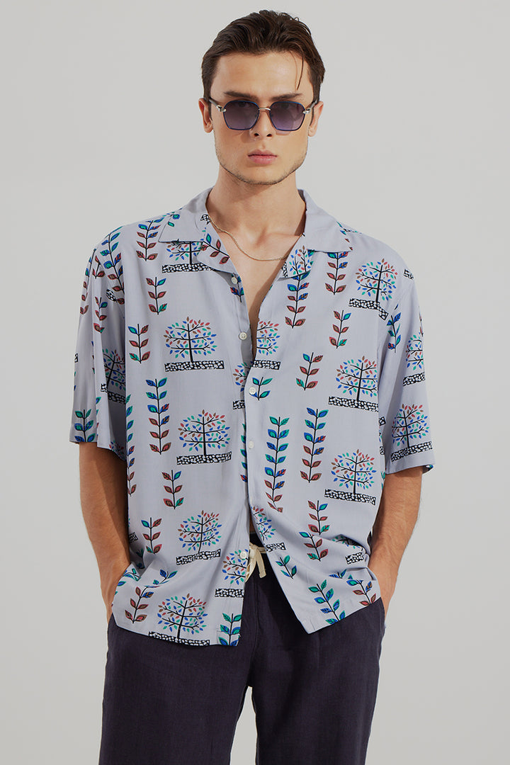 Folk Art Blue Oversized Shirt