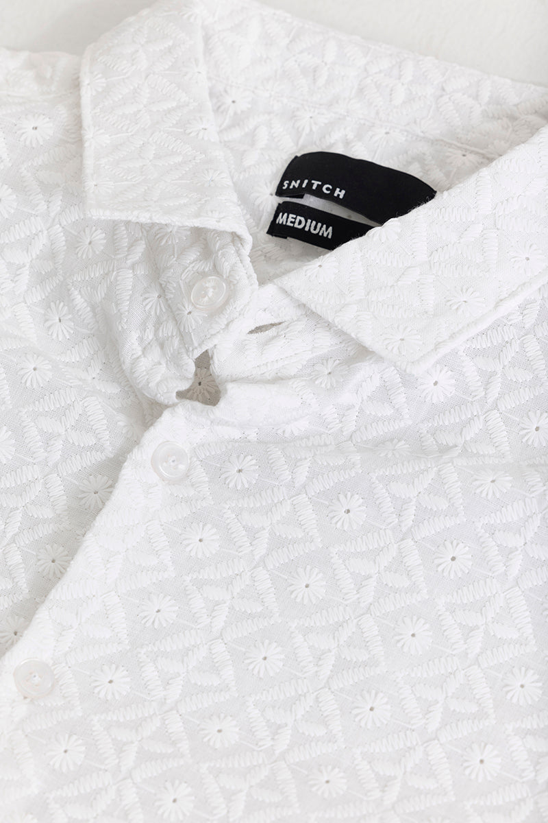 Star Design White Embroidery Shirt