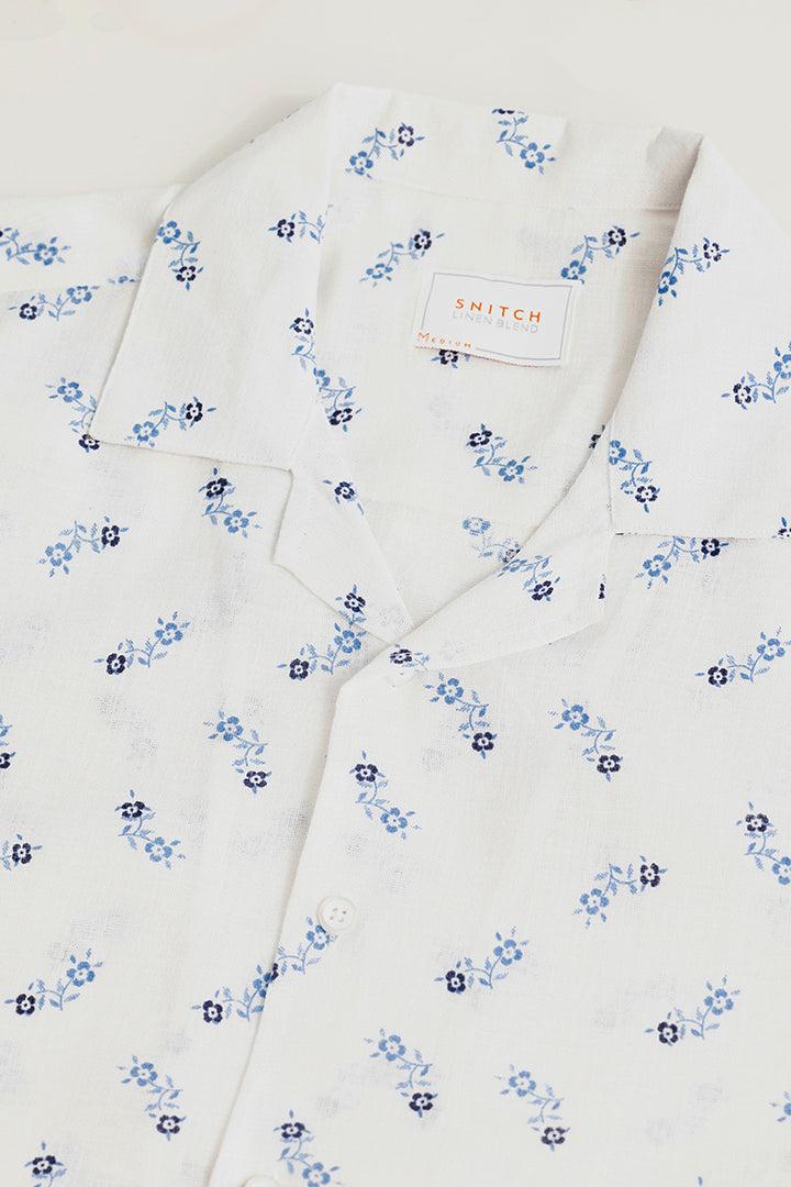 Summer Flower White Linen Shirt