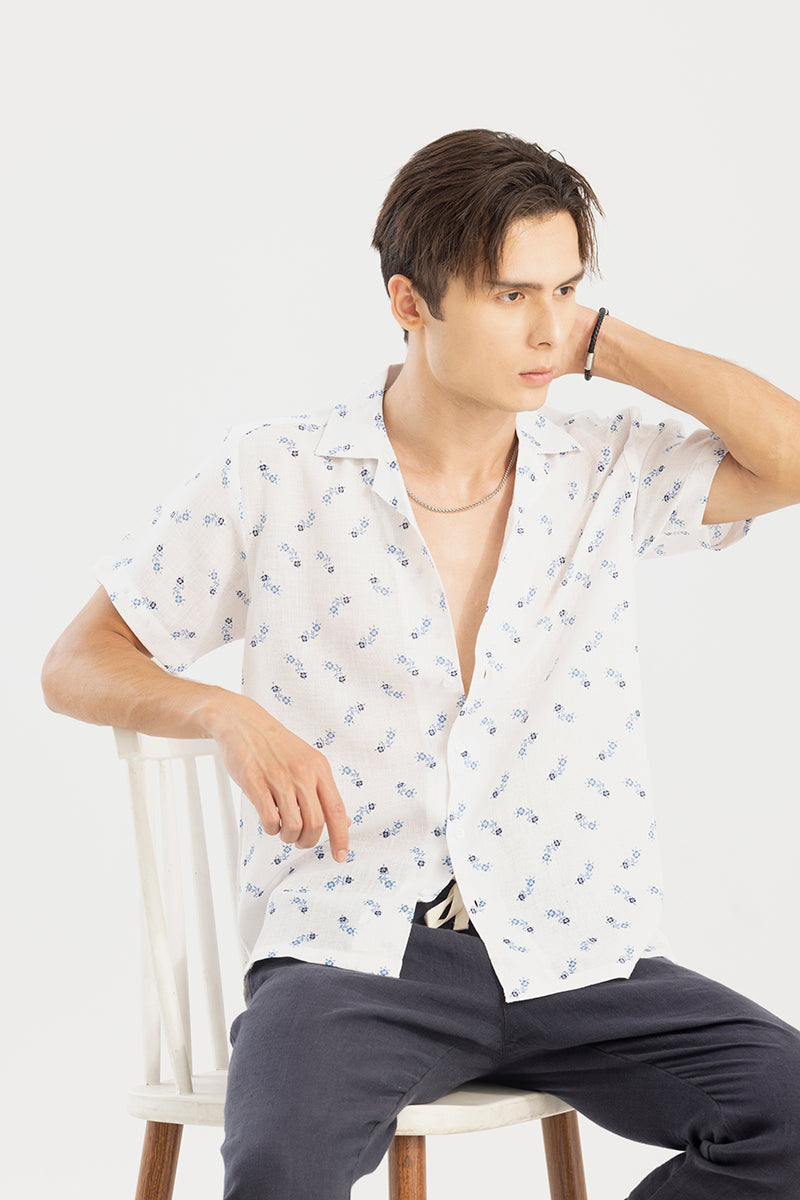 Summer Flower White Linen Shirt