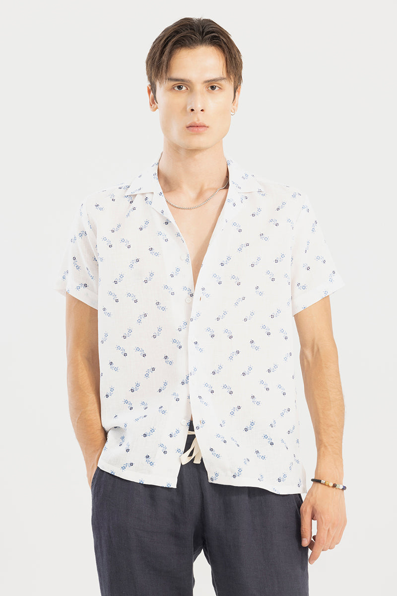 Summer Flower White Linen Shirt