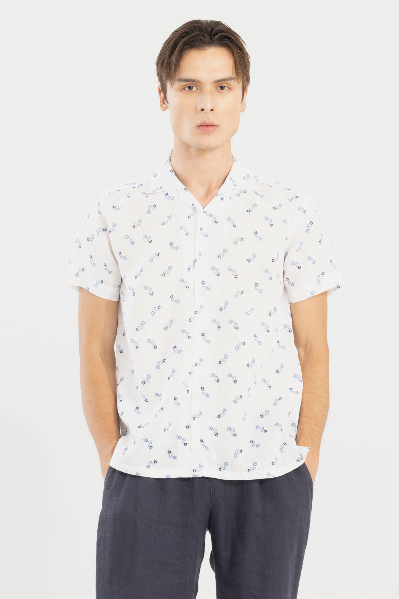 Summer Flower White Linen Shirt