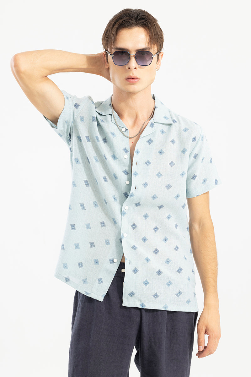 Square Sparkle Mint Green Linen Shirt