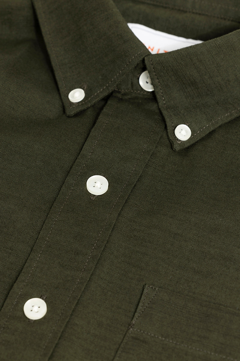 Trig Dark Green Linen Shirt