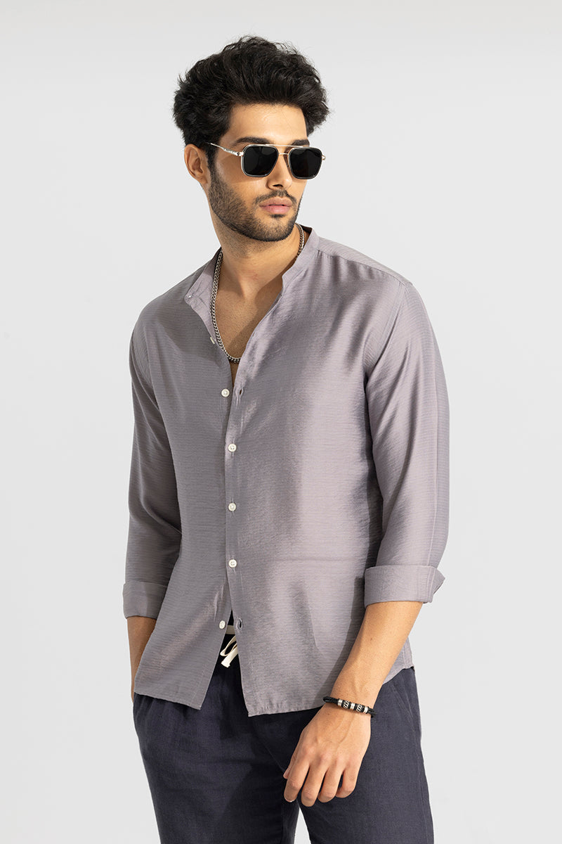 Mao Neckline Grey Shirt