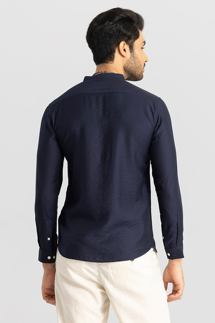 Mao Neckline Navy Shirt