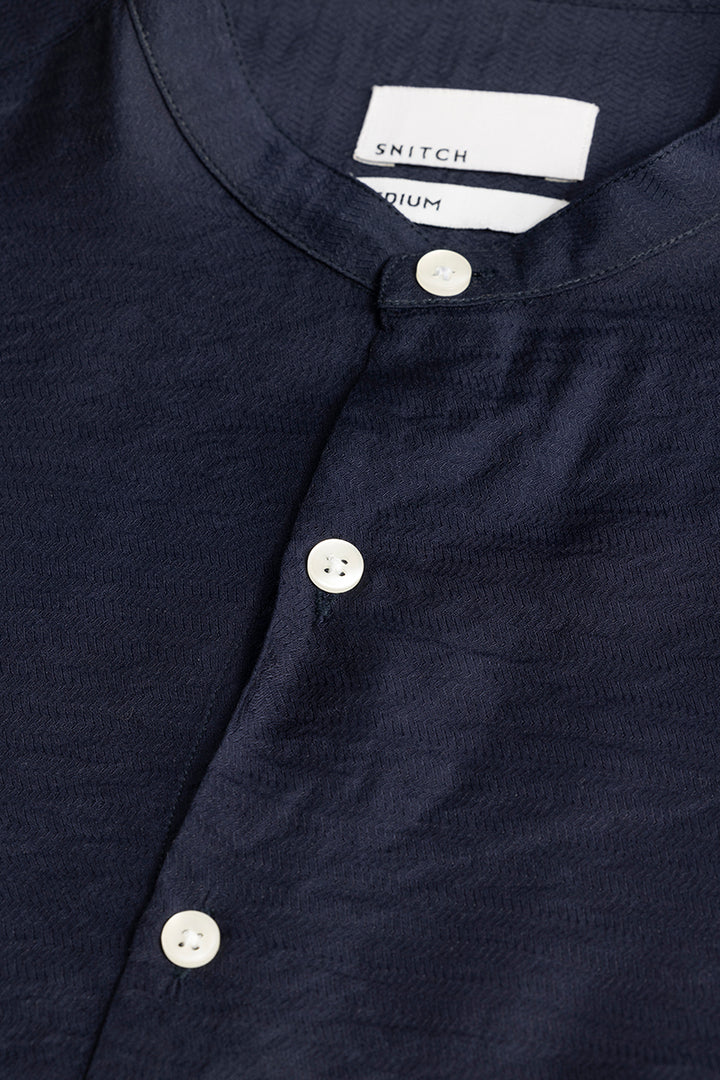 Mao Neckline Navy Shirt