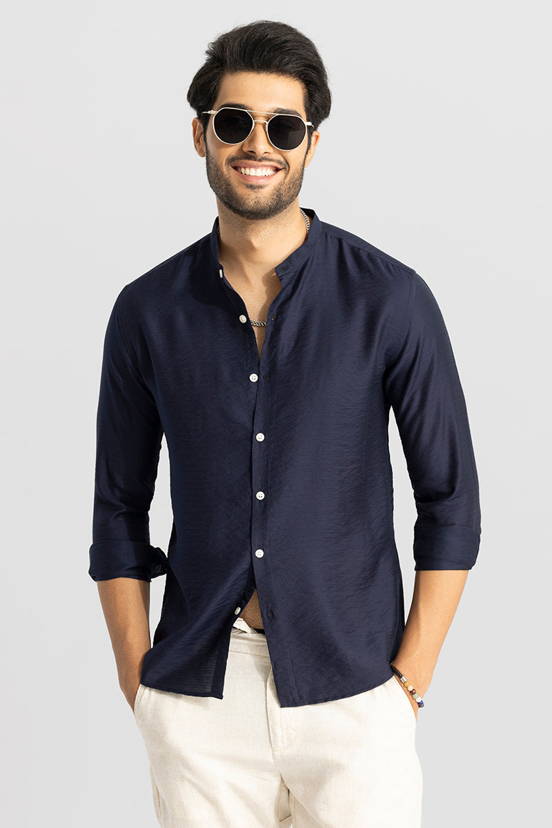 Mao Neckline Navy Shirt