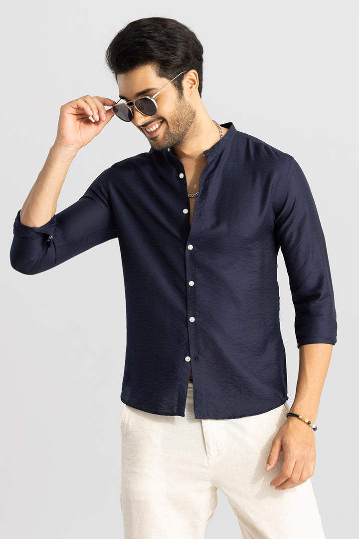 Mao Neckline Navy Shirt