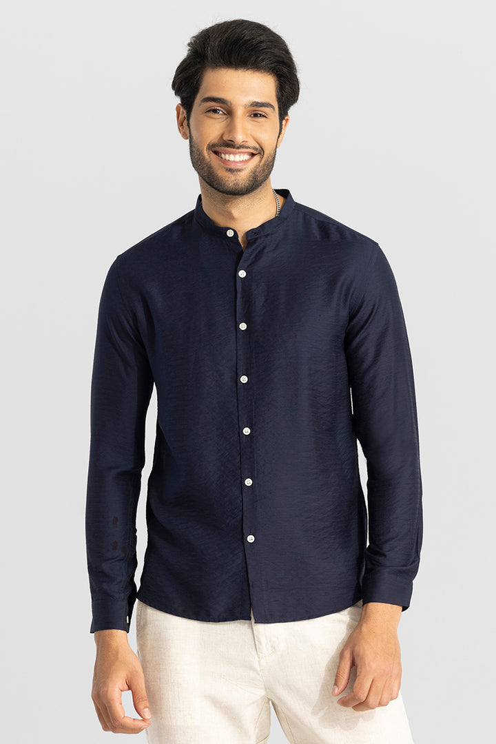 Mao Neckline Navy Shirt