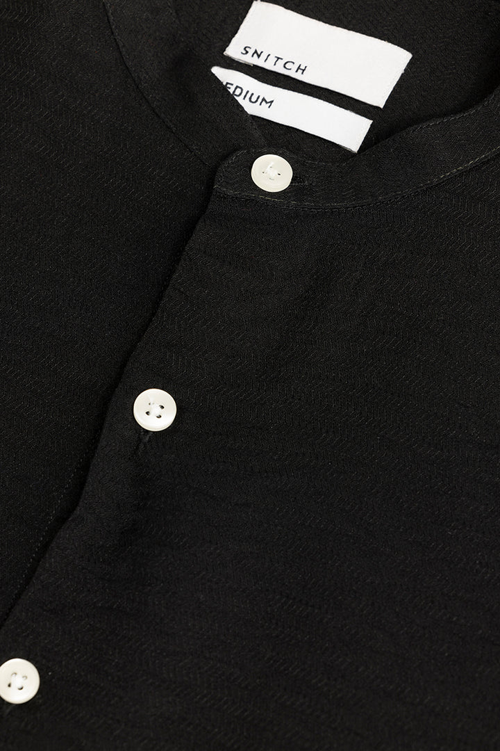 Mao Neckline Black Shirt