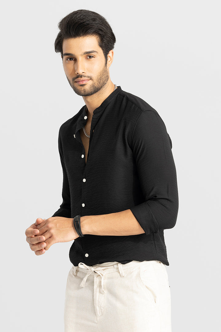 Mao Neckline Black Shirt