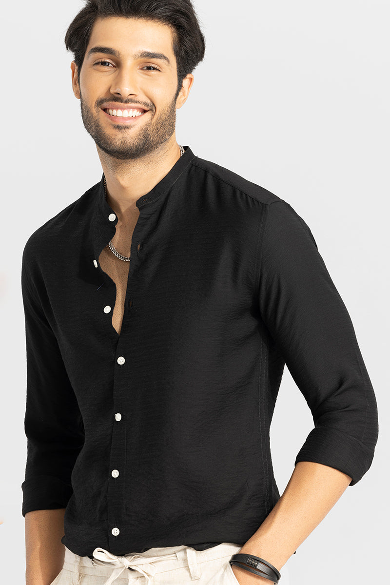 Mao Neckline Black Shirt