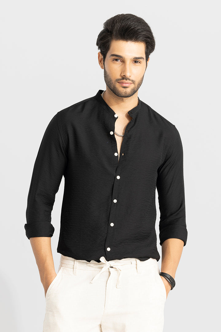 Mao Neckline Black Shirt