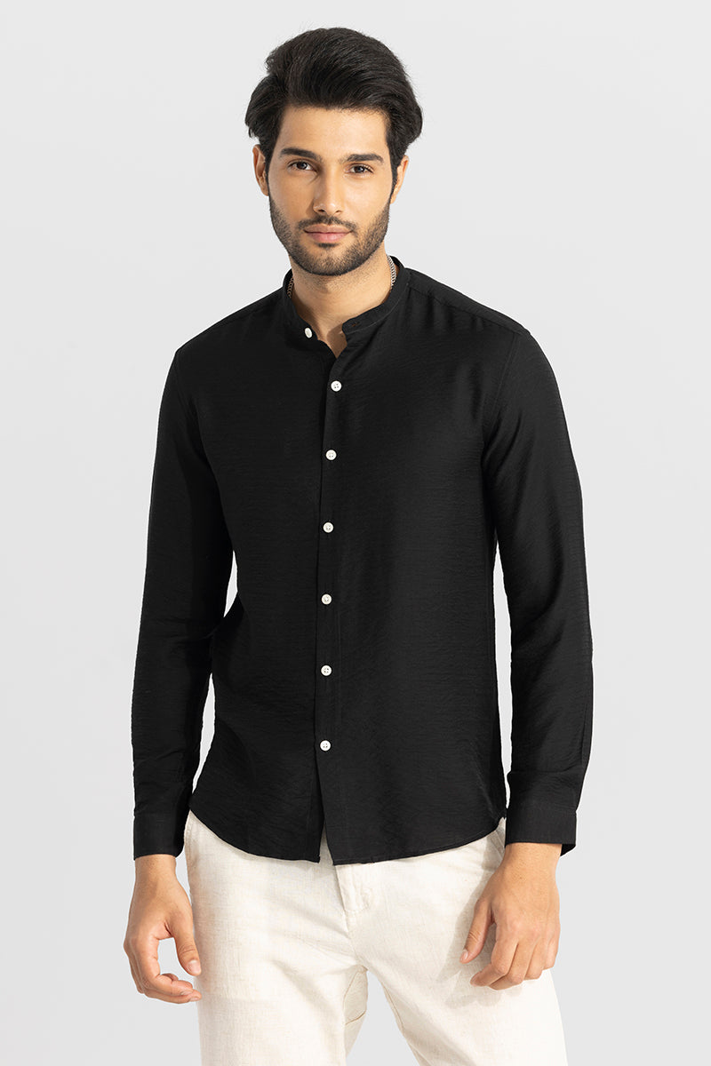 Mao Neckline Black Shirt