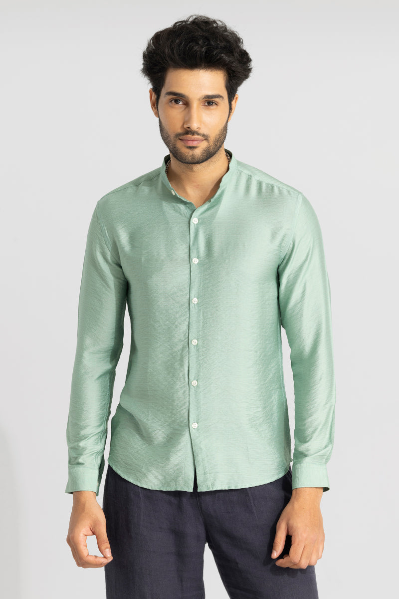 Mao Neckline Green Shirt