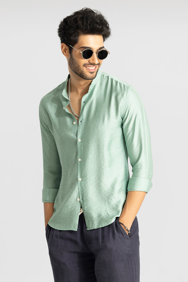 Mao Neckline Green Shirt