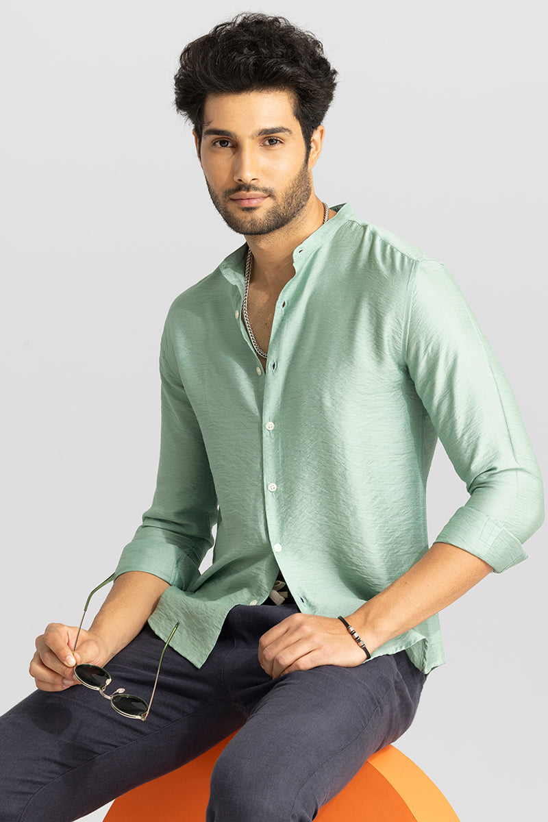 Mao Neckline Green Shirt