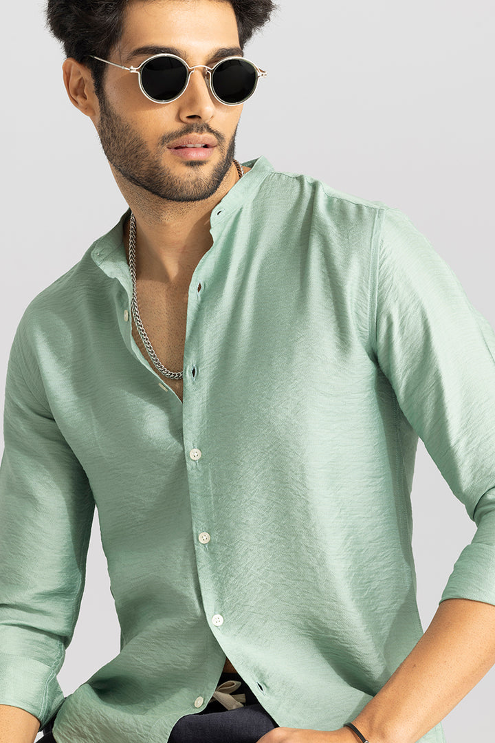 Mao Neckline Green Shirt