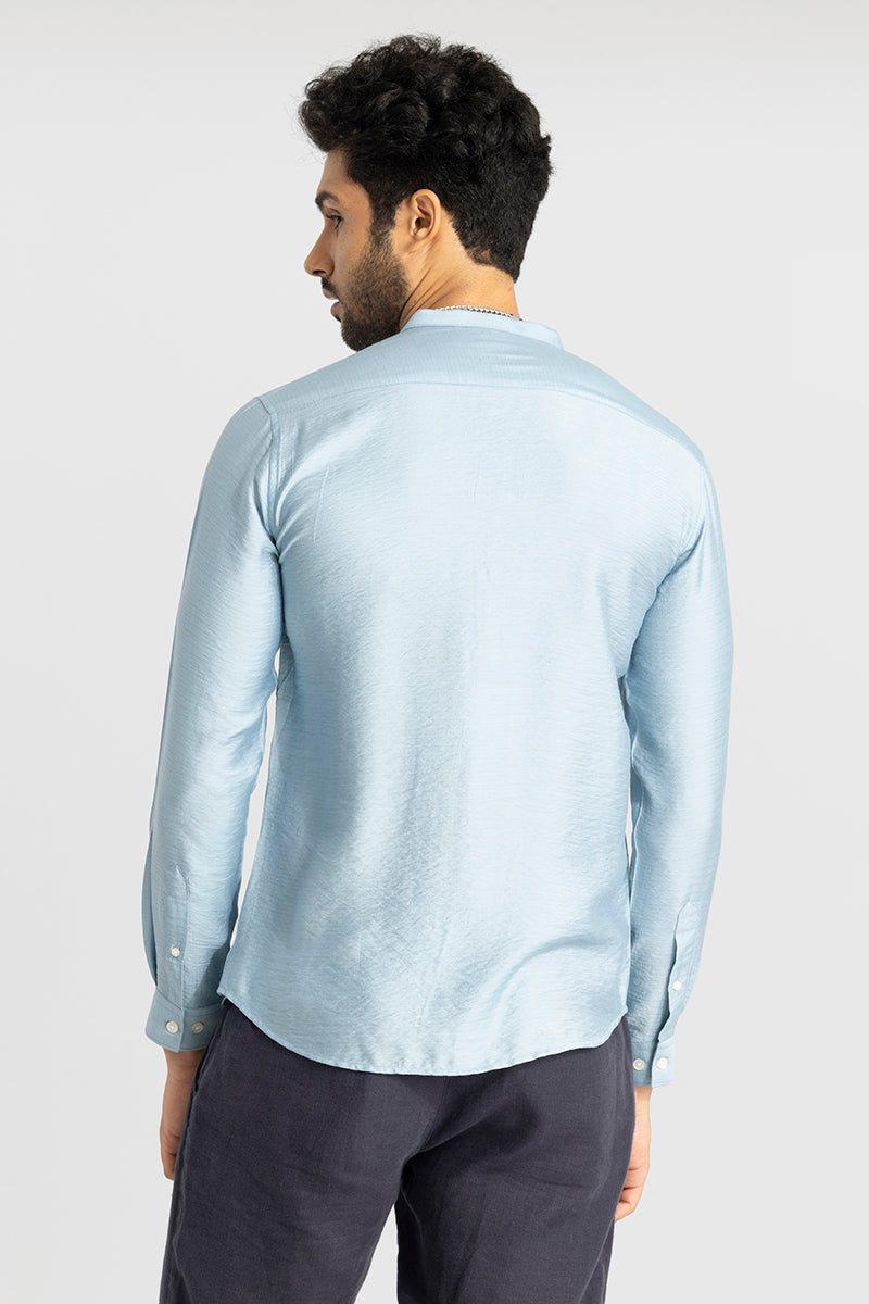 Mao Neckline Sky Blue Shirt