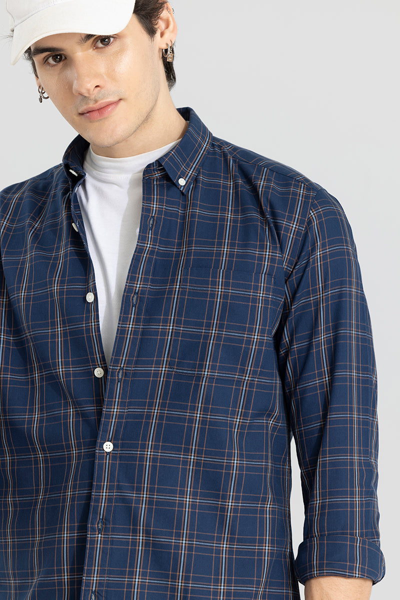 Buy Men's Modest Check Navy Shirt Online | SNITCH