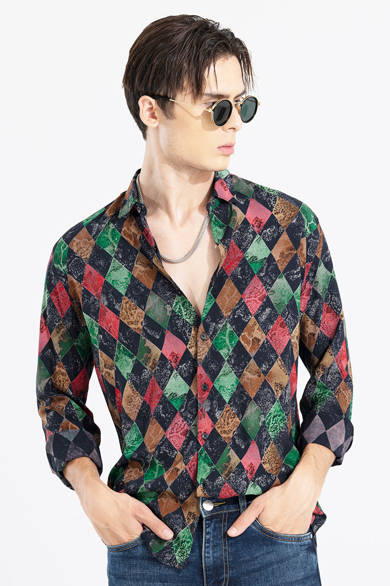 Lozenge Print Green Shirt