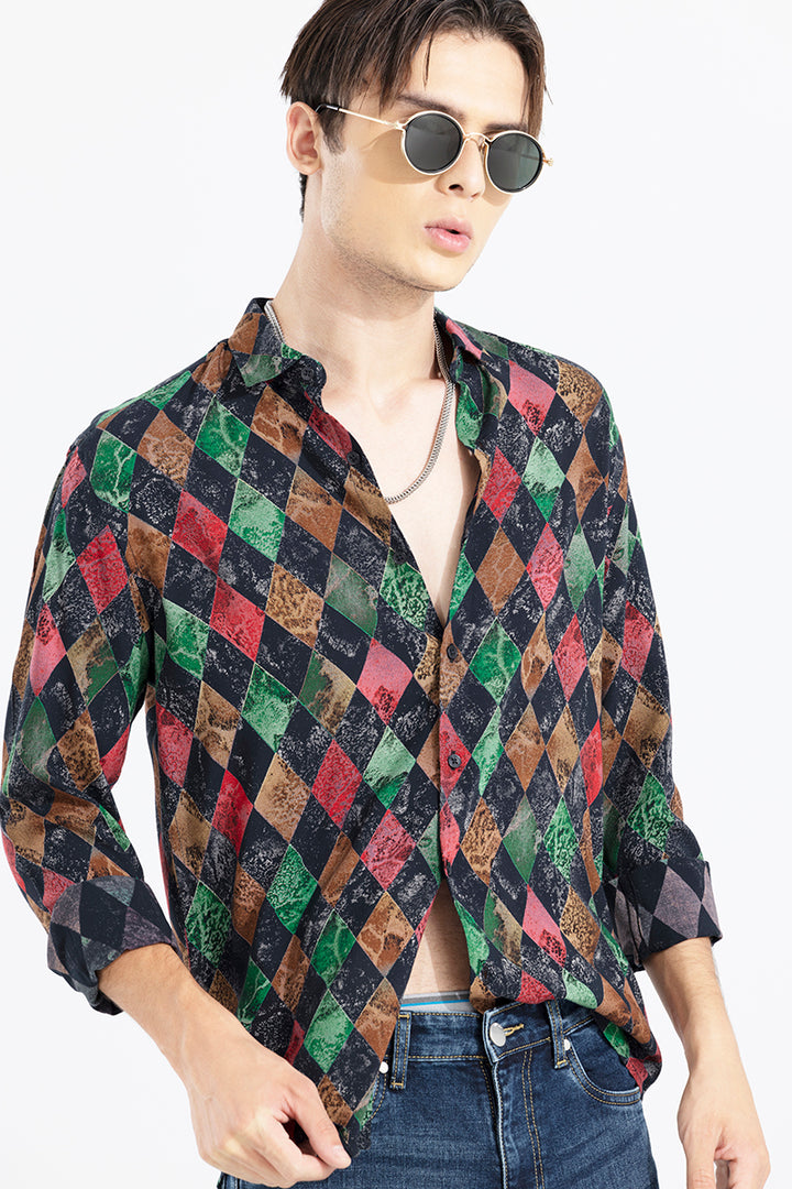 Lozenge Print Green Shirt