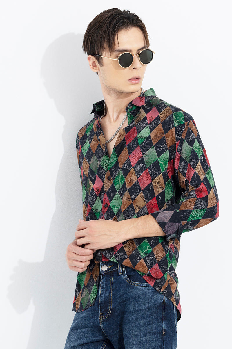 Lozenge Print Green Shirt