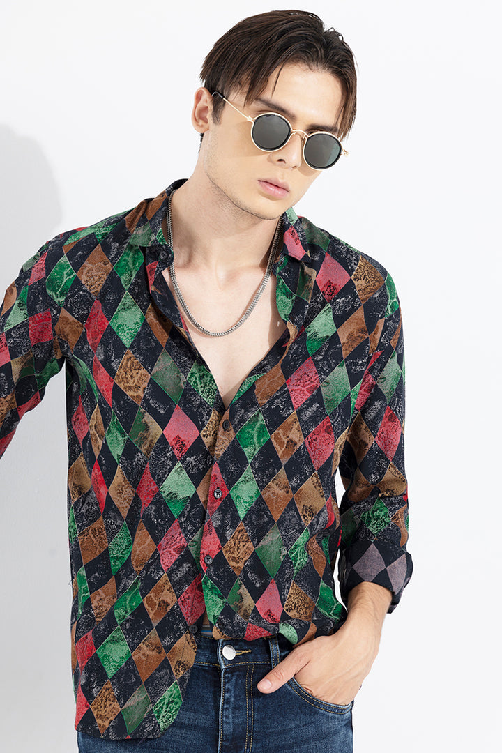 Lozenge Print Green Shirt