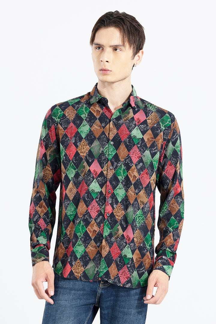 Lozenge Print Green Shirt