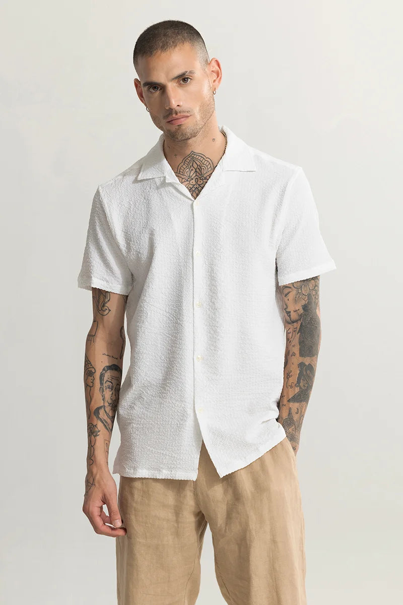 Buy Men's Shrink Textured White Shirt Online | SNITCH